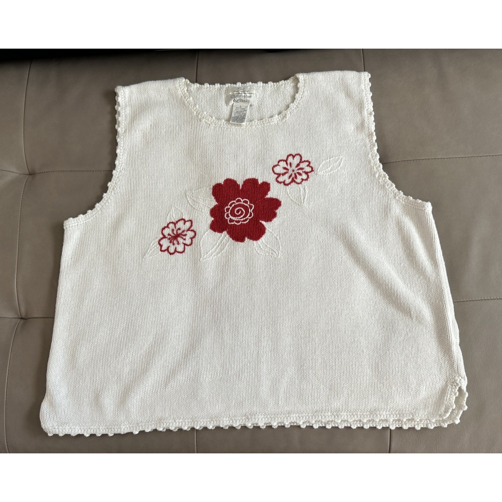 Christopher & Banks Women's L White Hand Embroidered Floral Tank Top - Picture 2 of 14